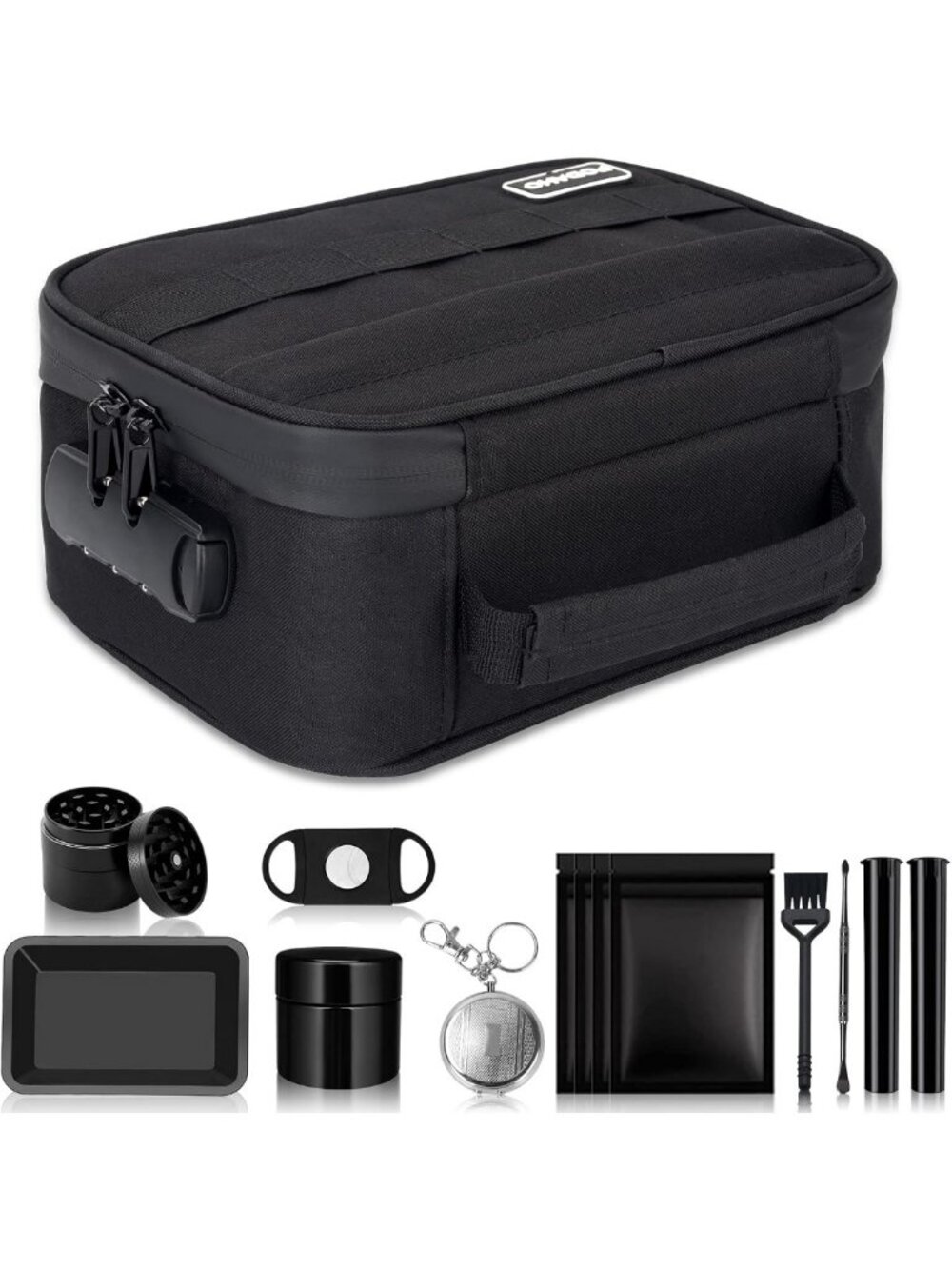 Travel Smell Proof Carrier Bag with 9 Accessories, Portable Storage Case & Lock